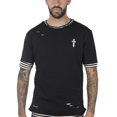 T-SHIRT DOUBLE RAYURES - NOIR/NOIR