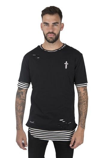 T-SHIRT DOUBLE RAYURES - NOIR/NOIR 1