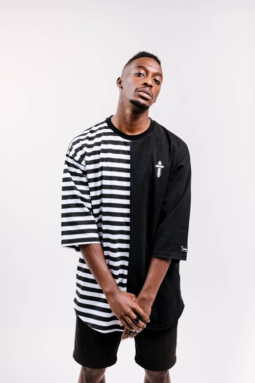 MEN'S OVERSIZE T-SHIRT COMBINED WITH STRIPES WITH PLAIN - BLACK & WHITE/BLACK & WHITE