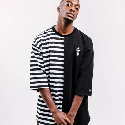 MEN'S OVERSIZE T-SHIRT COMBINED WITH STRIPES WITH PLAIN - BLACK & WHITE/BLACK & WHITE