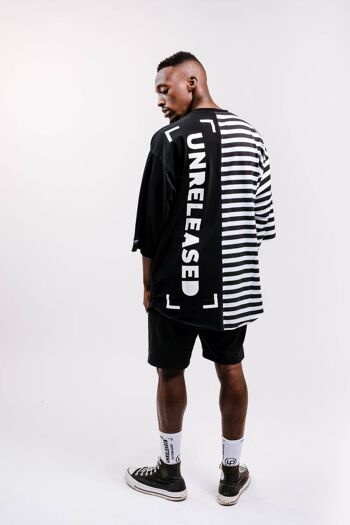 T-SHIRT OVERSIZE HOMME COMBINÉ À RAYURES AVEC UNI - NOIR & BLANC/NOIR & BLANC 2