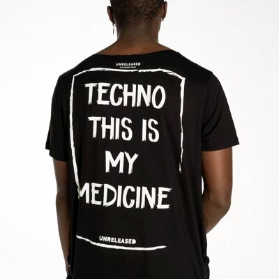 “TECHNO IS MY MEDICINE” T-SHIRT - Black/Black