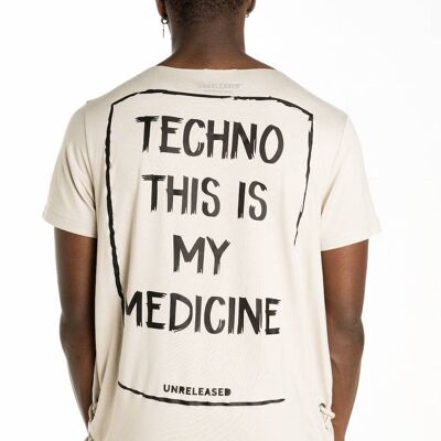 T-SHIRT « TECHNO IS MY MEDICINE » BLANC - Gris/Gris