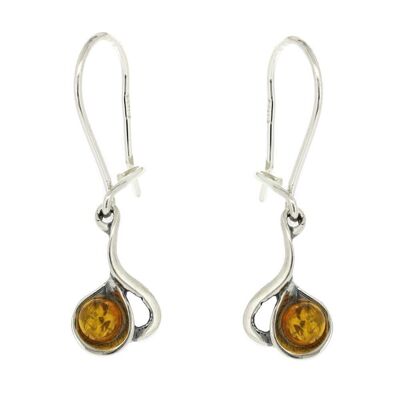 Sterling Silver and Cognac Amber Curve Earrings and Presentation Box