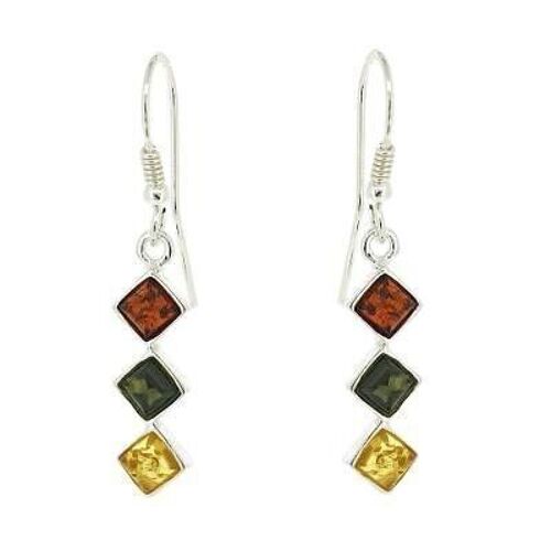 Sterling Silver Trilogy Mixed Amber Earrings and Box