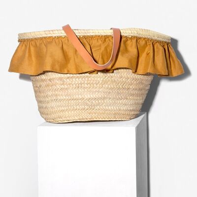 Organic basket with mustard fabric LUNA