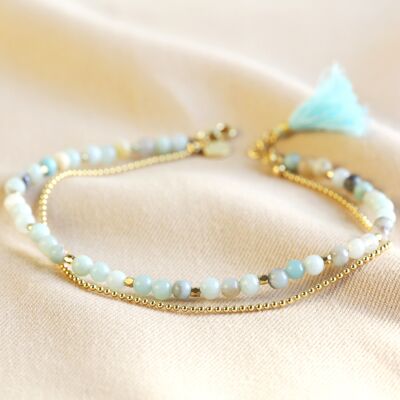 Semi precious stone Natural/ pastel green Beaded Anklet