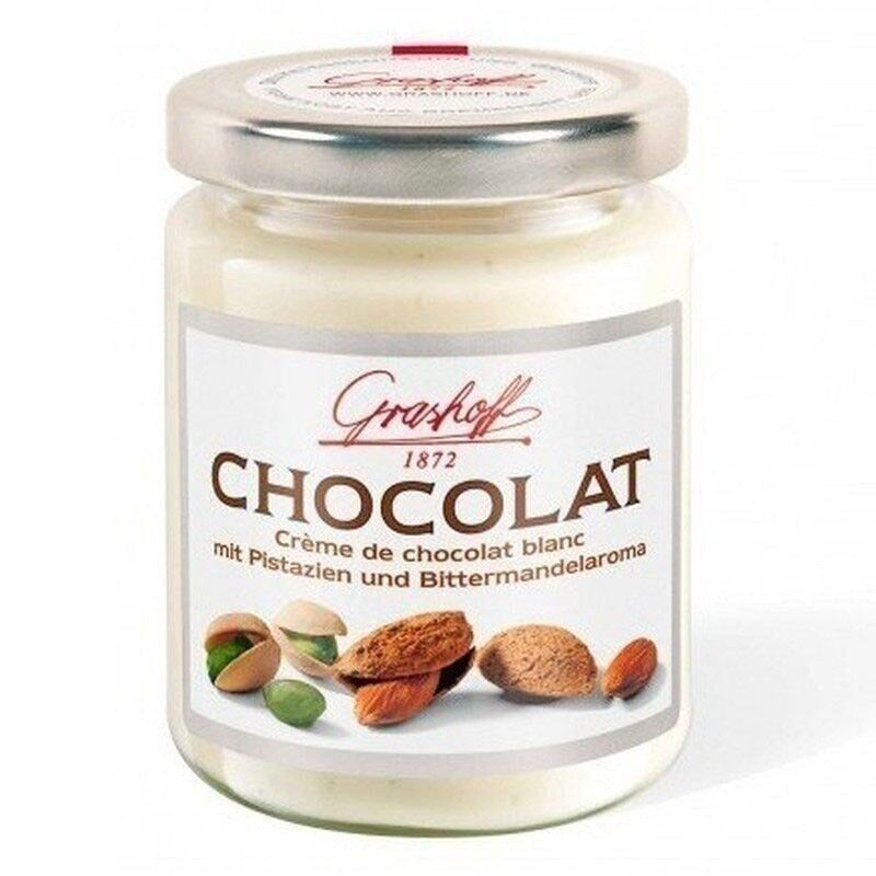 Crema di cioccolato bianco al pistacchio e mandorle 250gr. Grashoff