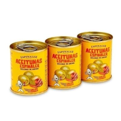 Aceitunas rellenas de anchoa pack 3x50gr. Espinaler