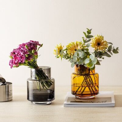 Mittelgroße Vase im Retro-Stil, modernes, edles Design, Bernsteinfarbe, TYLER07AM
