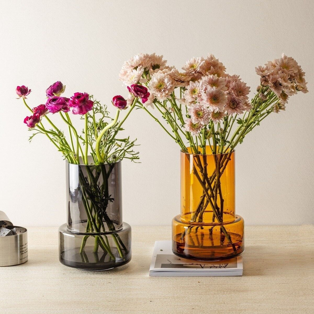 Vaso in vetro dal design moderno, colore grigio scuro, TYLER12GR