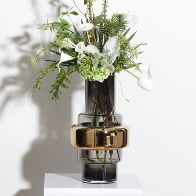 Vetro di lusso in stile retrò, grigio + vaso in oro 24k XXL, TYLER 46GO, vetro spesso 9 mm