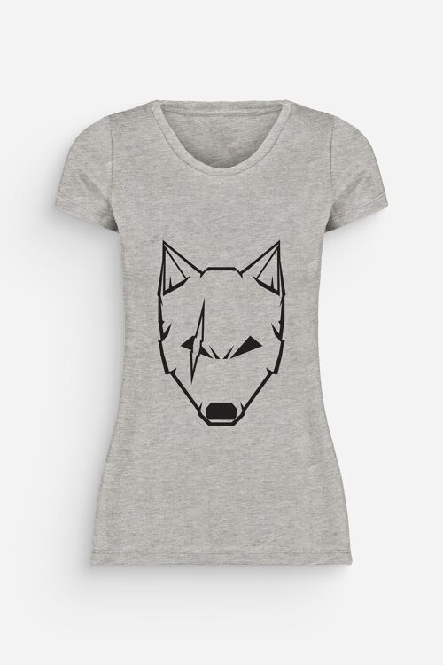 T-shirt Femme Loup Balafré Gris Chiné Noir