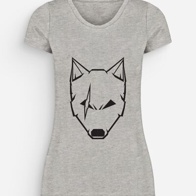 Camiseta mujer lobo con cicatrices gris jaspeado negro