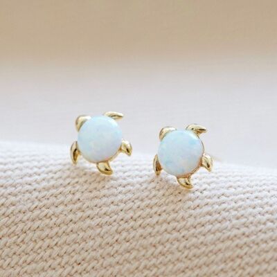 Opal Stone Turtle Stud Earring in Gold