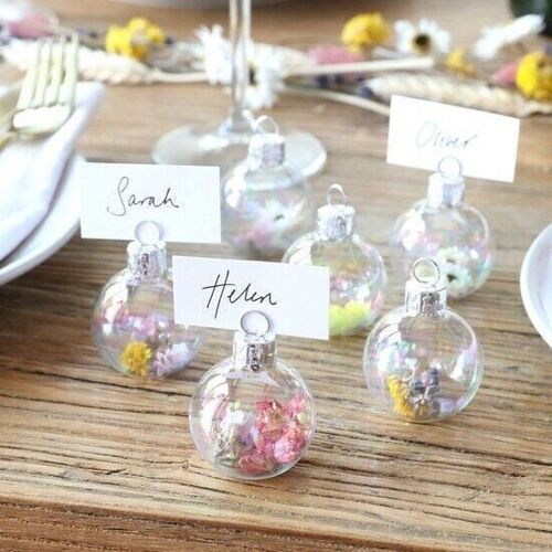 Set of 6 Iridescent Bauble Dried Flower Place Card Holders