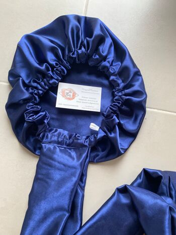 Bonnet turban Kady en satin  - Bleu Marine 2