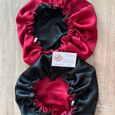 Satin bonnet Mariam -Recto verso Black burgundy