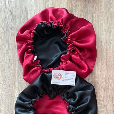 Satin bonnet Mariam -Recto verso Black burgundy