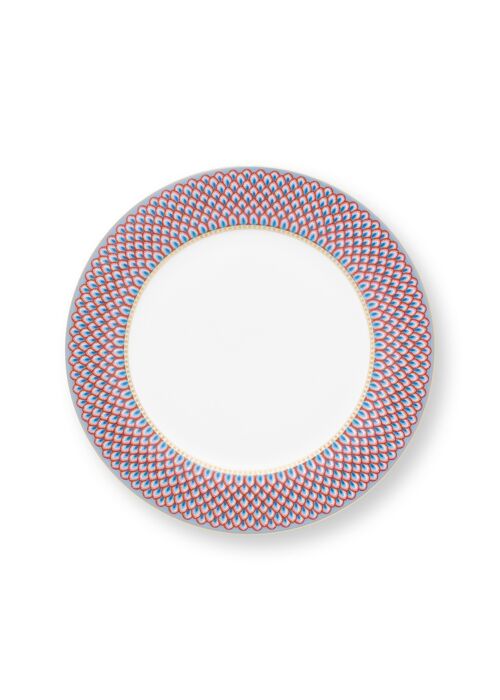 PIP - Assiette plate Flower Festival Scallop Rouge-Bleu clair - 26,5cm