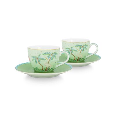 PIP - Juego de 2 tazas de café Jolie lunares oro verde 120ml