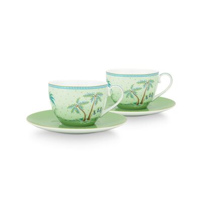 PIP - Set of 2 Pair tea cups Jolie polka dots green gold 280ml
