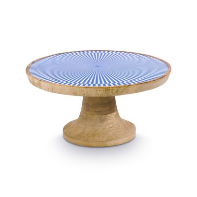 PIP - Dish on stand in mango wood White-Blue 22cm