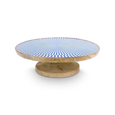 PIP - Dish on stand in mango wood White-Blue 32cm