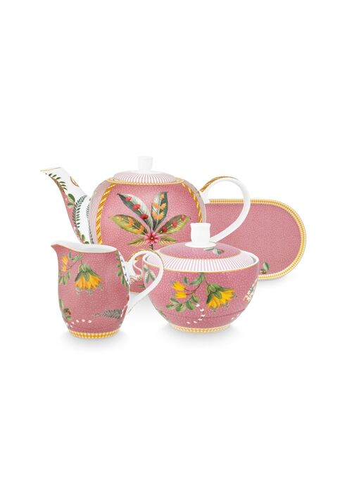 PIP - Set thé Théière large 1,6L, plat, sucrier & crémier La Majorelle Rose