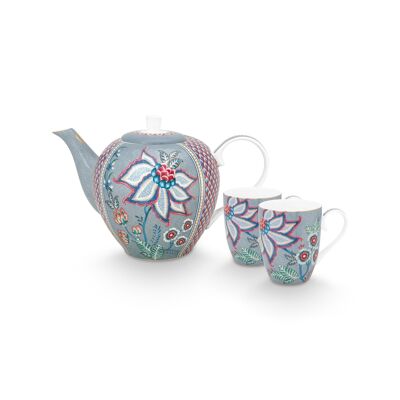 PIP - Flower Festival tea set with 2 large mugs & teapot L Light blue