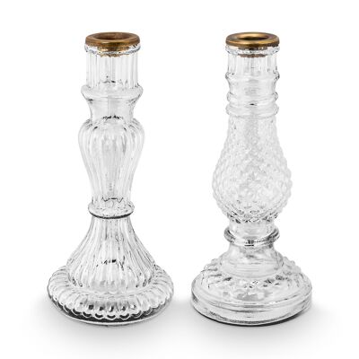 PIP - Set of 2 Clear glass candlesticks
