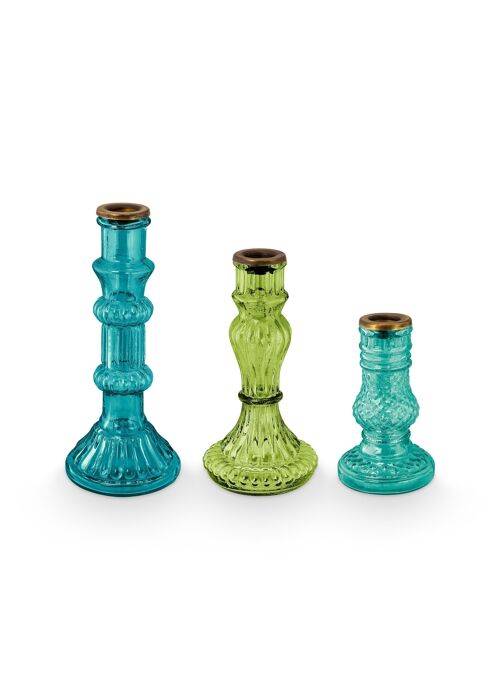 PIP - Set de 3 bougeoirs en verre Bleu