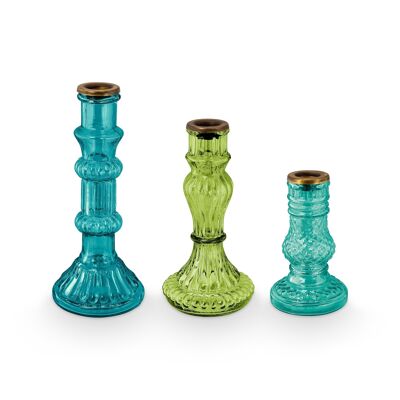 PIP - Set aus 3 Kerzenhaltern aus blauem Glas