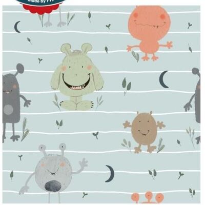 Little monsters on striped cotton jersey