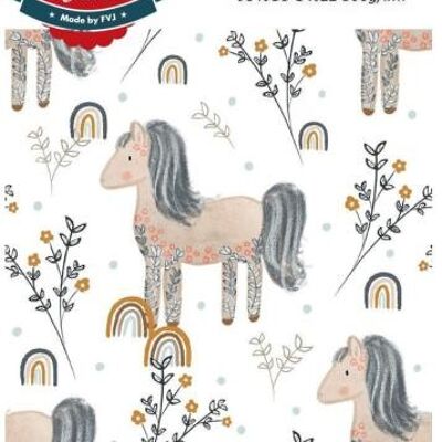 Pony mit Blumen und Regenbogen Baumwoll Jersey