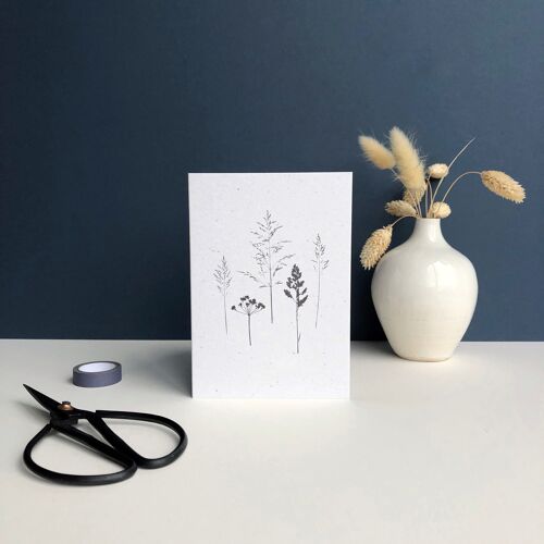 Monochrome eco greeting card | meadow grass plant prints