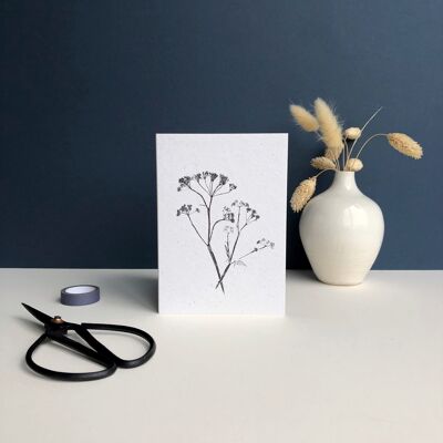 Monochrome plant print greeting card | Cow parsley