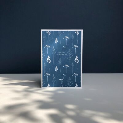 Happy Birthday Card | Blue Botanical Meadow Grass