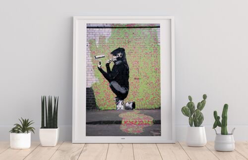 Grafitti Art - Monkey Siting On Paint Tin - 11X14” Premium Art Print