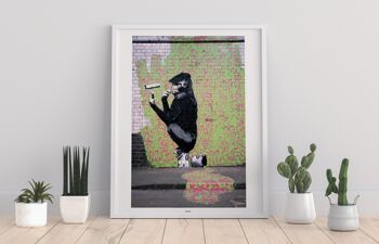 Grafitti Art - Monkey Siting On Paint Tin - 11X14" Premium Art Print 1