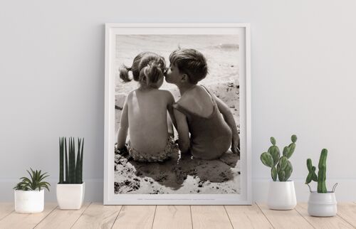 Little Boy Kissing Liitle Girl Cheek - 11X14” Premium Art Print