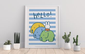 Miffy - Dire bonjour avec 3 éléphants - 11X14" Premium Art Print 1
