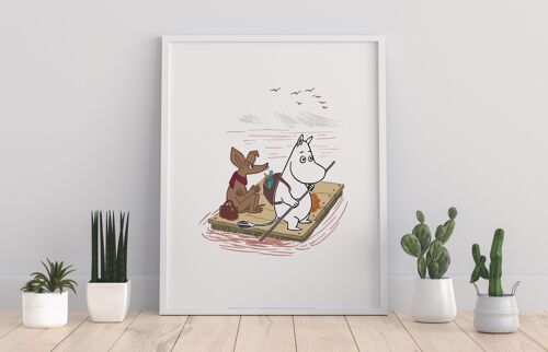 Moomintroll And Sniff On Floater In Water - 11X14” Premium Art Print