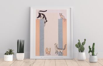 Fond de couleur pastel, 4 chats illuminés, faisant ce que font les chats - 11X14" Premium Art Print 1