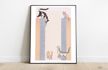 Fond de couleur pastel, 4 chats illuminés, faisant ce que font les chats - 11X14" Premium Art Print 2