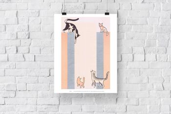 Fond de couleur pastel, 4 chats illuminés, faisant ce que font les chats - 11X14" Premium Art Print 3