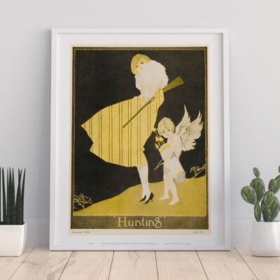 Lady With Shotgun, Angel With Bow And Arrow, Blakc And Gold Image, "Hunting" - 11X14” Premium Art Print