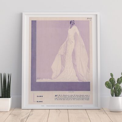 Violetter Hintergrund, Ladt in Weiß, Kleid, Femina 17, Callot Sceurs – 11 x 14 Zoll Premium-Kunstdruck