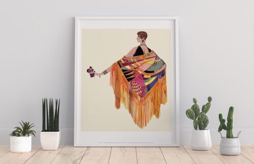 Illustration Of Lady, Colourful Wrap (Poncho) - 11X14” Premium Art Print