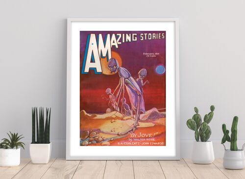Amazing Stories, Febuary 1937, 25 Cents, "By Jove!", By Water Rose, S.A.Coblentz-John Edwards. - 11X14” Premium Art Print